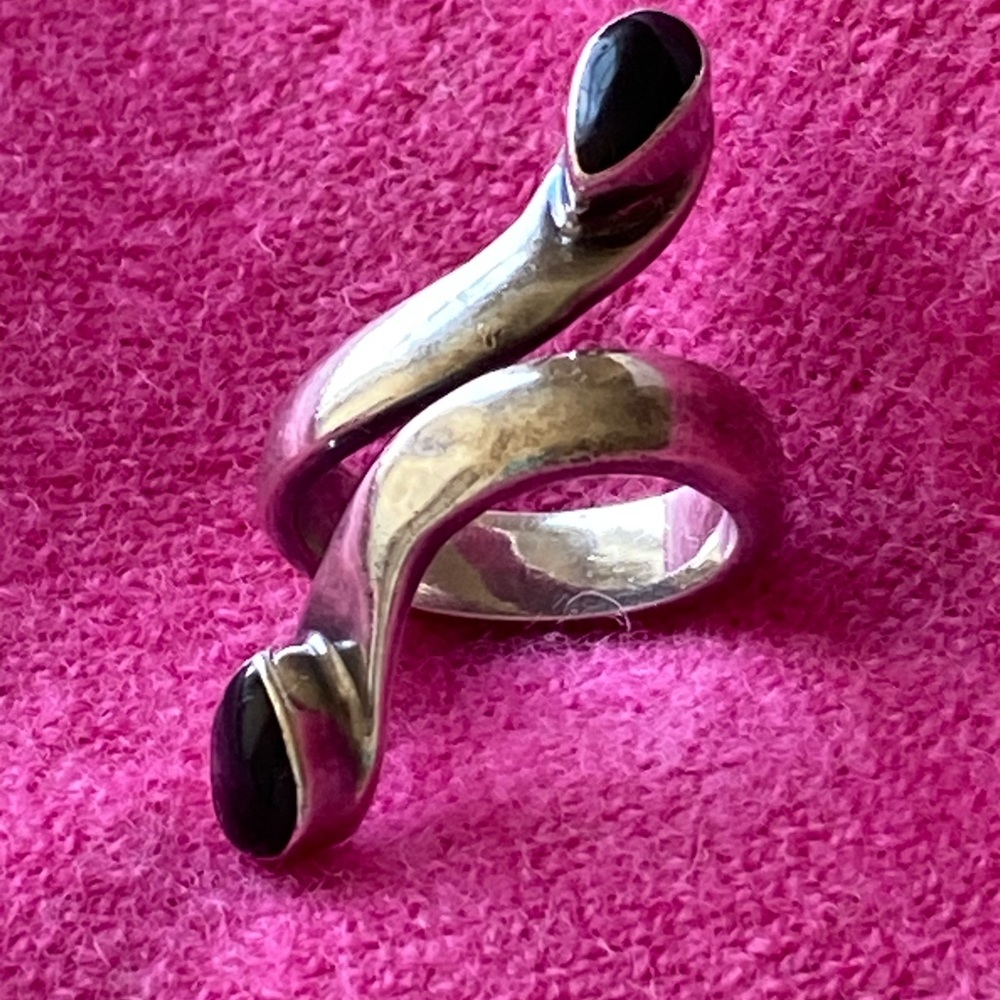 Vintage Double Onyx Sterling Silver 925 Ladies Ring Size 4-5